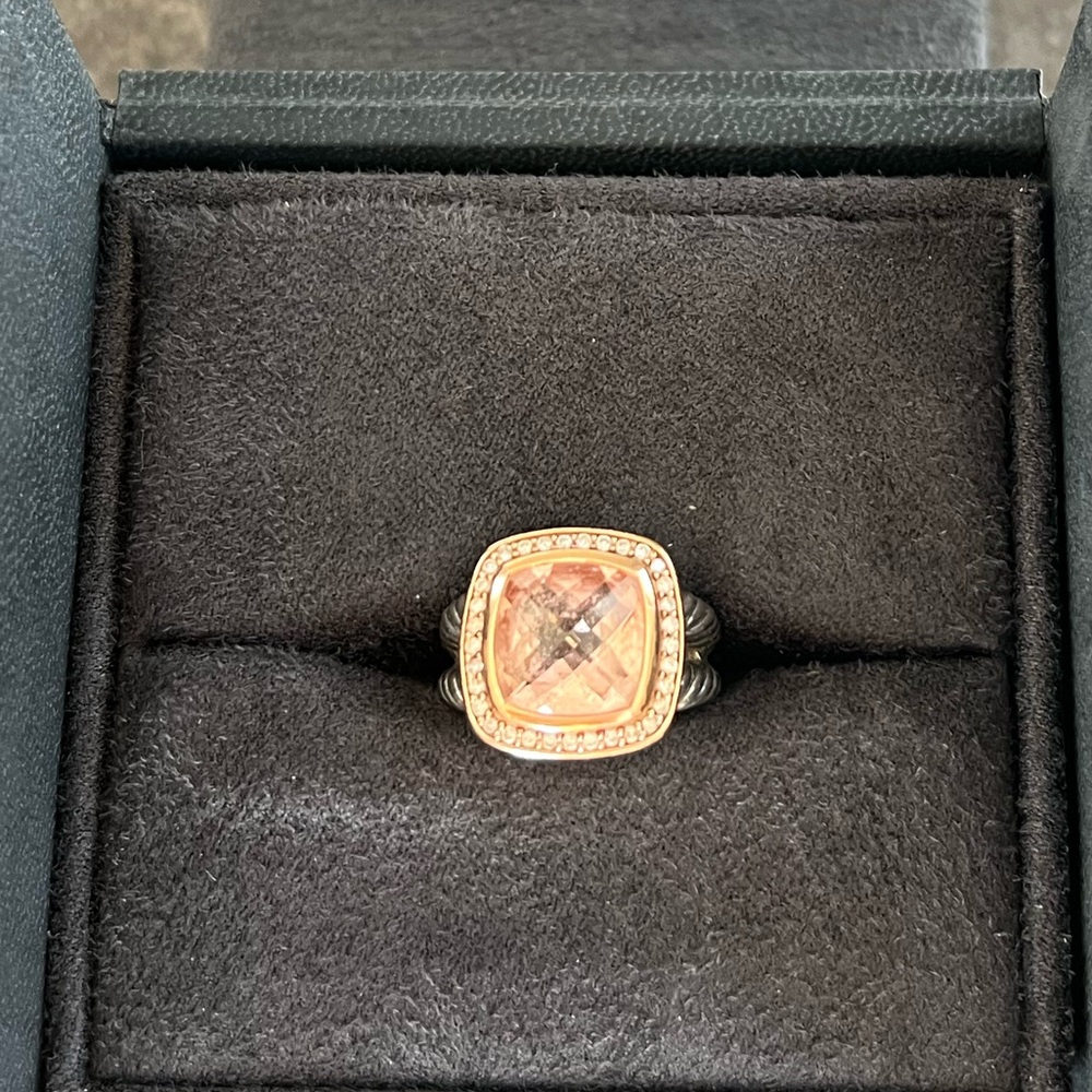 David Yurman Sterling Silver 18K Rose Gold Diamond Morganite Albion Size 6.